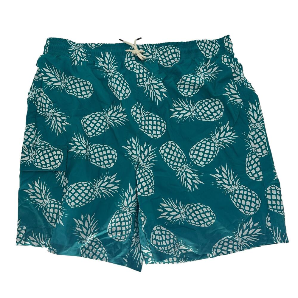 NEW Brisira Teal White Pineapple Print Swim Trunks Size 40